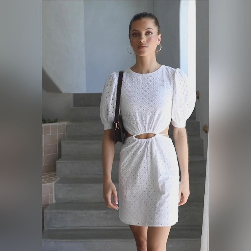 Sabo Skirt White Eyelet Puff-Sleeve Mini Dress - Picture 3 of 15